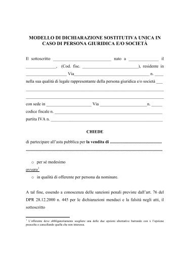 modello di dichiarazione sostitutiva unica in caso di persona ...