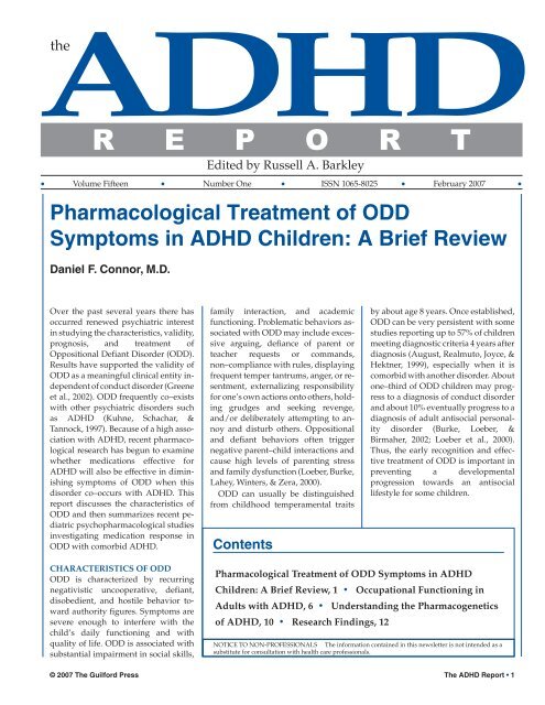 Pharmacological Treatment Of ODD Symptoms In ADHD ... - PsyBC