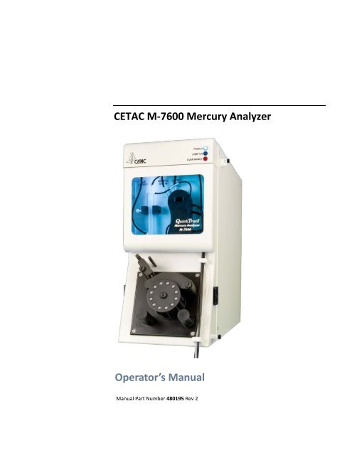 CETAC M-7600 Mercury Analyzer Operator's Manual