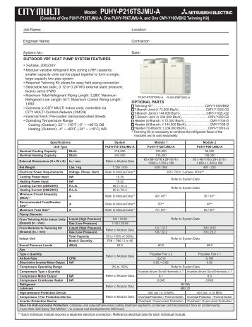Model: PUHY-P216TSJMU-A - Mitsubishi Electric Sales Canada Inc.