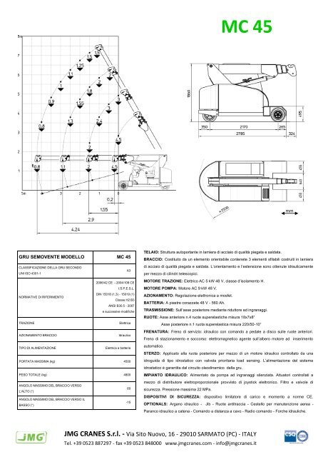 Caratteristiche tecniche della gru semovente elettrica ... - Logismarket