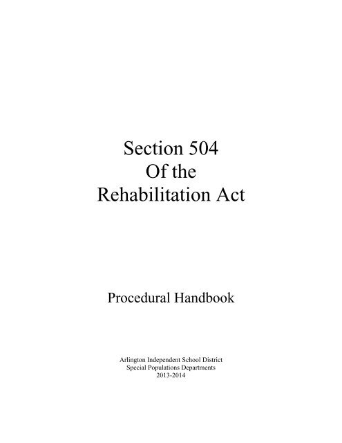 Section 504 Of the Rehabilitation Act - Arlington Independent School ...