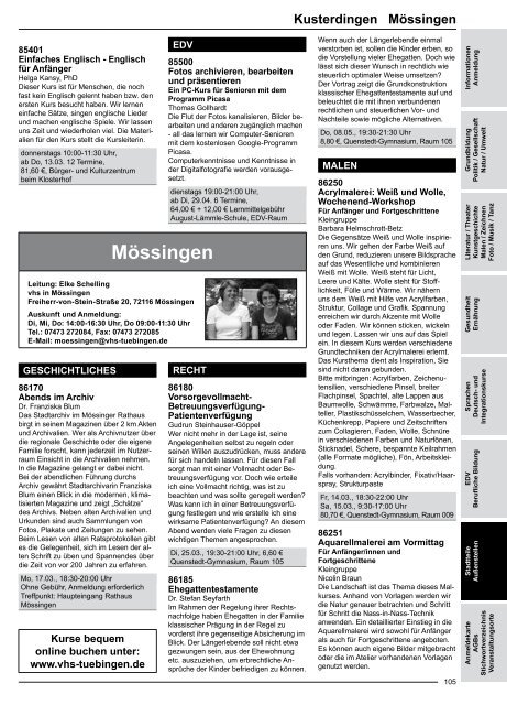 Programmheft Frühjahr 2014 - VHS Tübingen