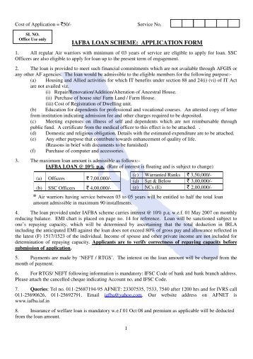 IAFBA LOAN SCHEME: APPLICATION FORM - Indian Airforce