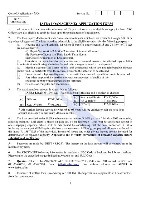 IAFBA LOAN SCHEME: APPLICATION FORM - Indian Airforce