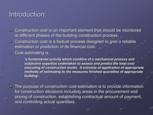 exploring the types of construction cost modelling for - i3Con