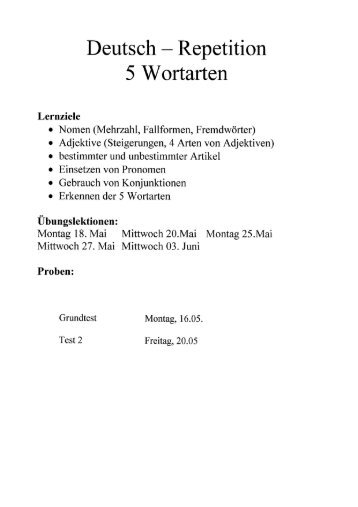 Dossier Wortarten 6. Klasse - Mittelstufe Utzenstorf