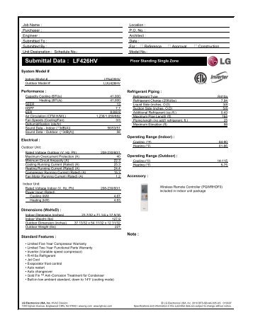 Submittal Data : LF426HV - LG HVAC Duct-Free System