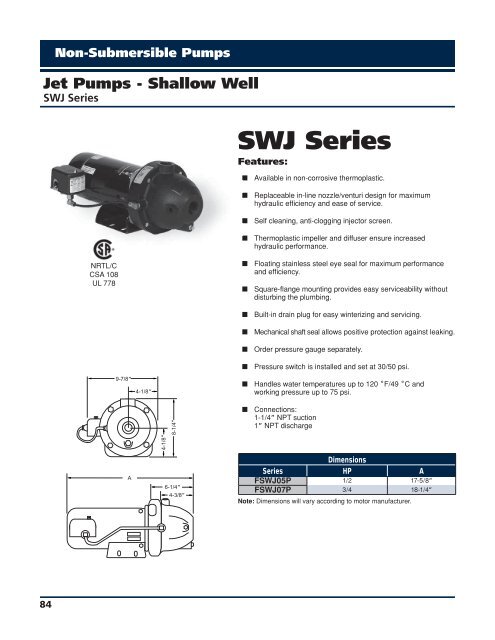 SWJ Series Catalog Pages - Franklin Electric