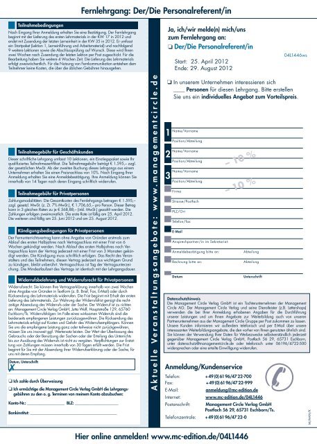 Fernlehrgang: Der/Die Personalreferent/in - Management Circle AG