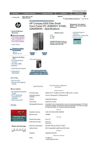 HP Compaq 8200 Elite Small Form Factor PC ... - Added Dimension