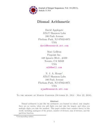 Dismal Arithmetic - the David R. Cheriton School of Computer Science