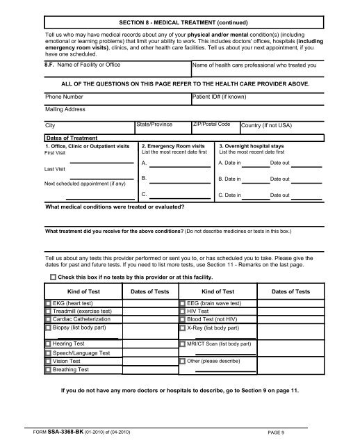 Form SSA 3368 BK Disability Report - Physicians' Disability Services