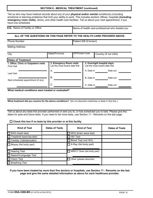 Form SSA 3368 BK Disability Report - Physicians' Disability Services