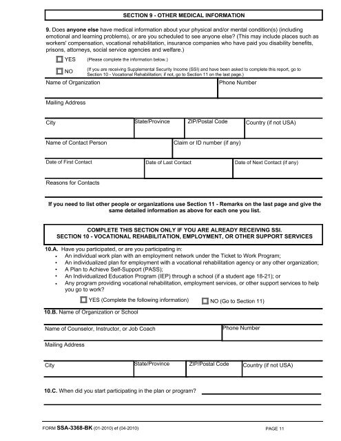 Form SSA 3368 BK Disability Report - Physicians' Disability Services