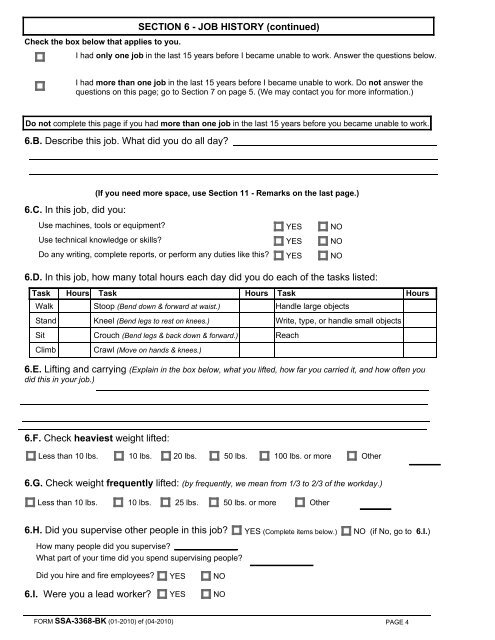 Form SSA 3368 BK Disability Report - Physicians' Disability Services