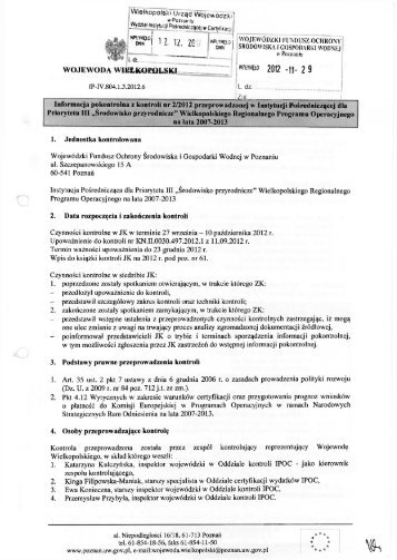 Informacja pokontrolna - Wielkopolski Urząd Wojewódzki