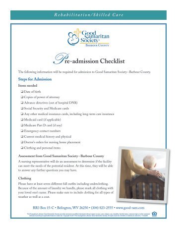 Pre-admission Checklist - Good Samaritan Society