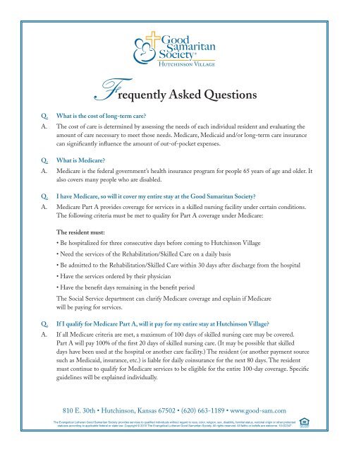 Frequently Asked Questions Continued - Good Samaritan Society