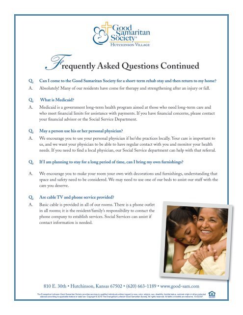 Frequently Asked Questions Continued - Good Samaritan Society