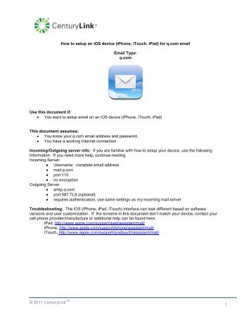 How to setup an iphone for centurylink.net email