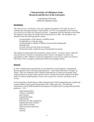 Characteristics of Giftedness Scale: - the Gifted Development Center