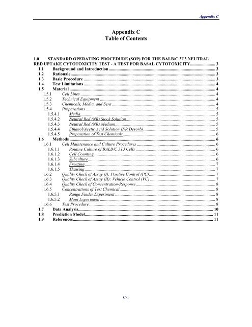 Appendix C Table of Contents