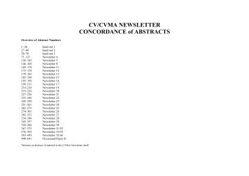 CV/CVMA NEWSLETTER CONCORDANCE of ABSTRACTS