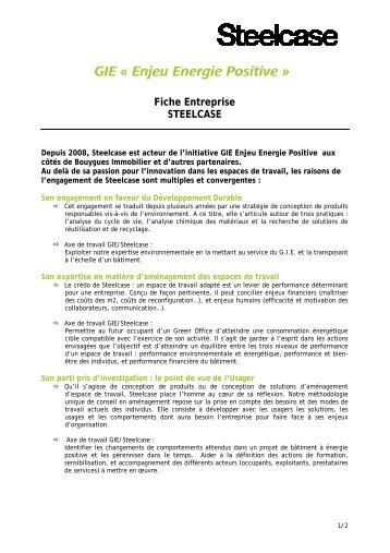 Fiche Entreprise STEELCASE - Enjeu Energie Positive