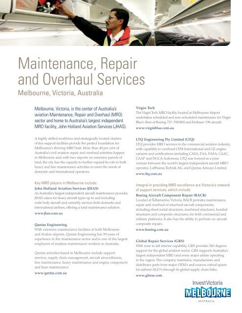 Maintenance Repair and Overhaul Services Fact - Invest Victoria
