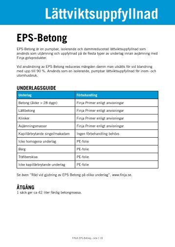 LÃ¤ttviktsuppfyllnad EPS-Betong Dammreducerad - Finja