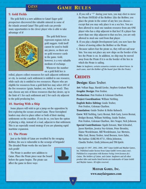 Seafarers Rules - Mayfair Games