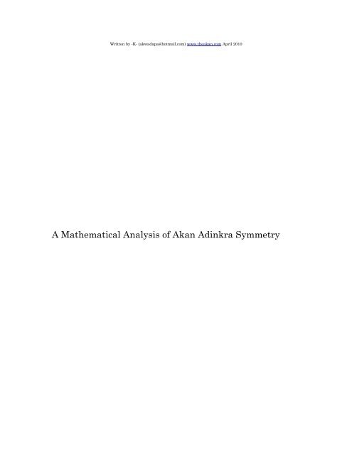 Akan Math A Mathematical Analysis of Akan Adinkra Symmetry - The Akan