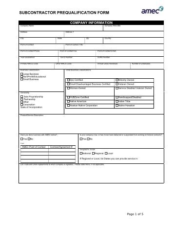 subcontractor prequalification form - Small Business Program - Amec