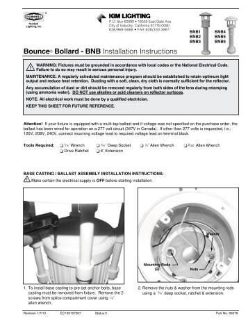 Bounce® Bollard - BNB Installation Instructions - Kim Lighting