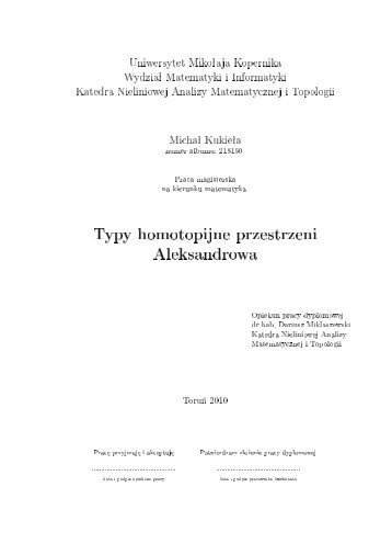 Typy homotopijne przestrzeni Aleksandrowa - Wydział Matematyki i ...