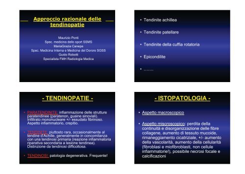 TENDINOPATIE - - ISTOPATOLOGIA - L'Eco della SUMSI