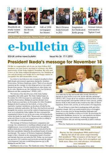 President Ikeda's message for November 18 - SGI-UK E-Bulletin and ...