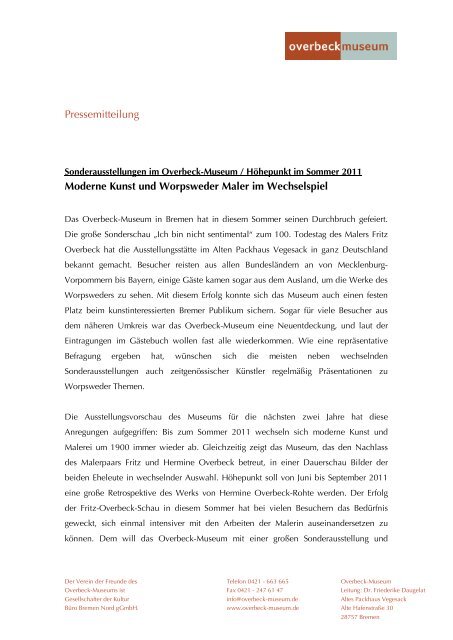 Pressemitteilung Moderne Kunst und Worpsweder Maler im ...