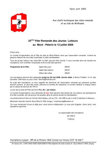 Inscriptions - Association fribourgeoise de lutte suisse