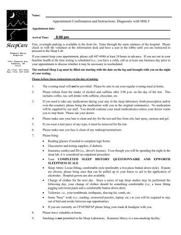 Appointment Confirmation and Instructions: Diagnostic with MSLT 8 ...