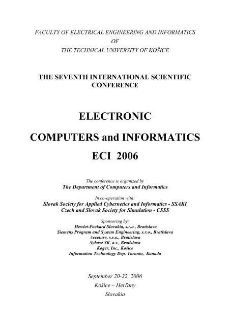 ELECTRONIC COMPUTERS and INFORMATICS ... - Hornad - TUKE