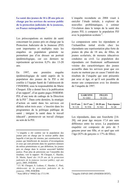 SANTE DES 14-20 ANS de la PROTECTION JUDICIAIRE ... - Inserm