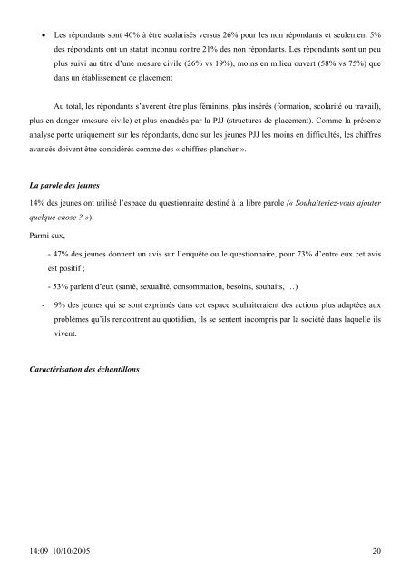 SANTE DES 14-20 ANS de la PROTECTION JUDICIAIRE ... - Inserm