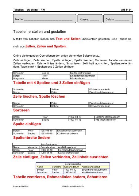 Tabelle Mit 4 Spalten Und 3 Zeilen Einfugen Home Mittelschule