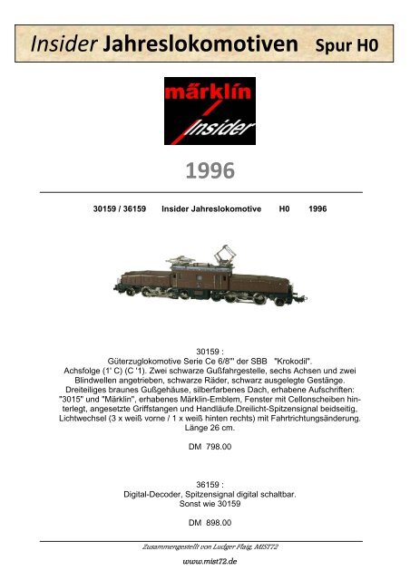 1996 Insider Jahreslokomotiven Spur H0 - MIST72