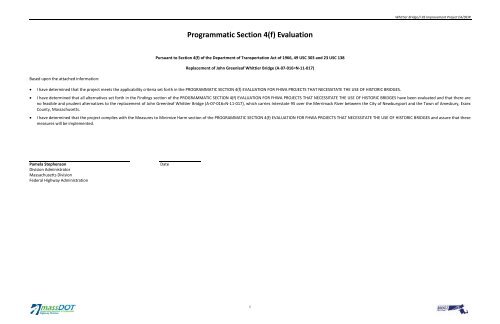 Programmatic Section 4(f) - Whittier Bridge/I-95 Improvement Project