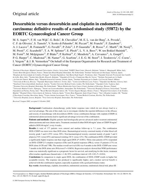 Doxorubicin versus doxorubicin and cisplatin in endometrial ...