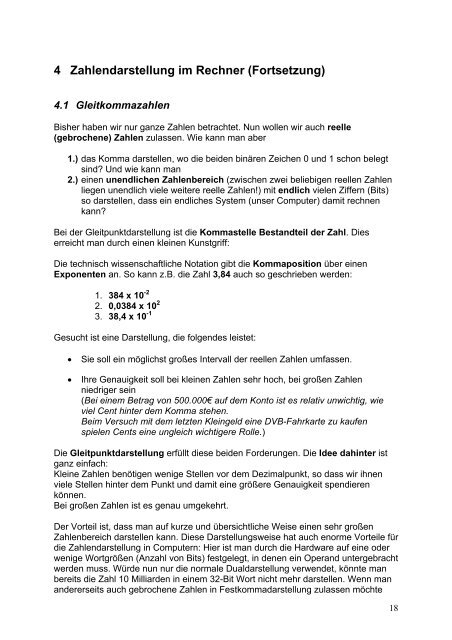 4 Zahlendarstellung im Rechner (Fortsetzung)