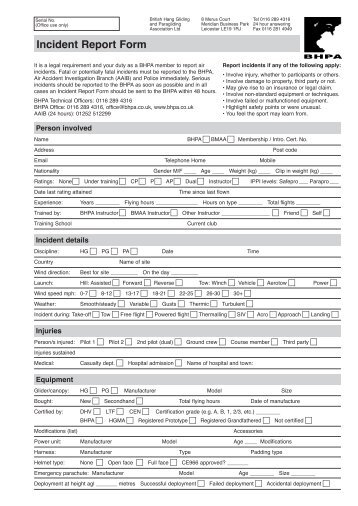 Paper Incident Report Form - British Hang Gliding and Paragliding ...